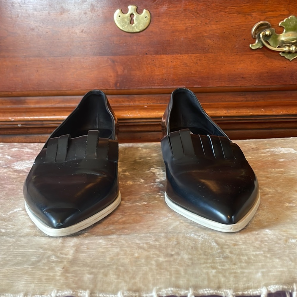 ACNE STUDIOS Leather Black Laser Cut Pointed Toe 2Tone Wedge Loafers $650 EUC 11 - Picture 4 of 10
